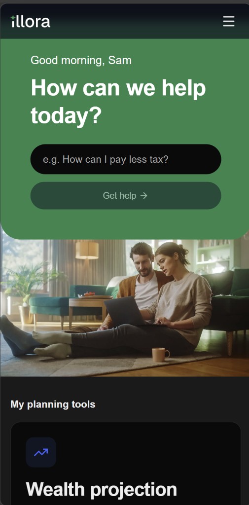 The Illora app home screen on a mobile phone